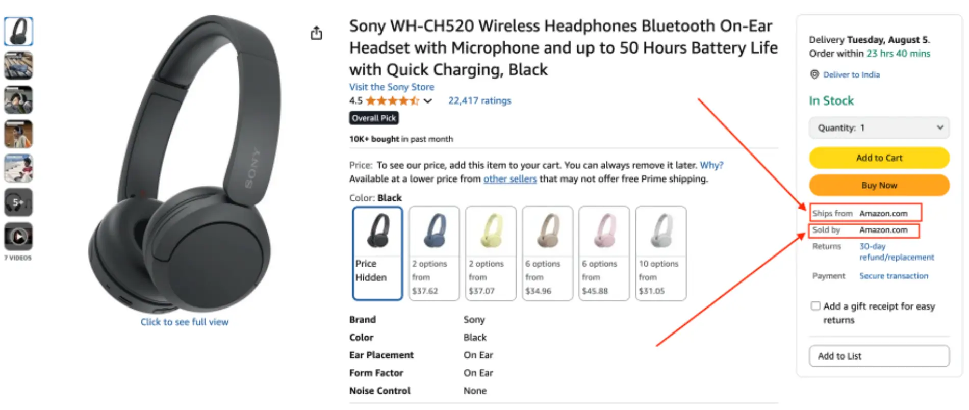 how to select products only sold by amazon on amazon
